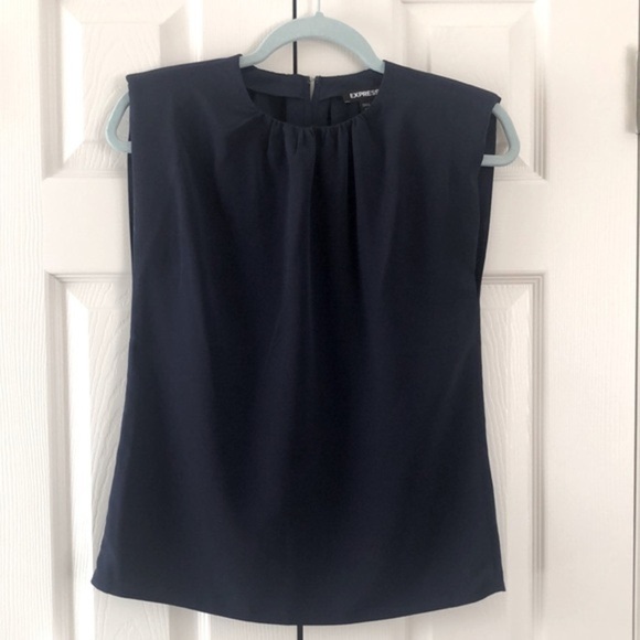 Express Sleeveless Blouse with Shoulder Pads Navy Size X-Small - Picture 1 of 8